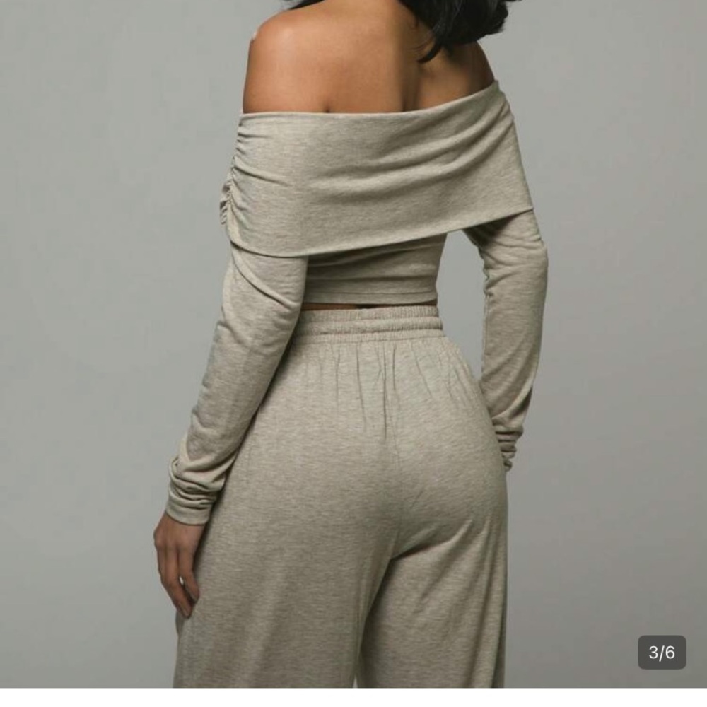 Off-Shoulder Beige Lounge Set - image 3